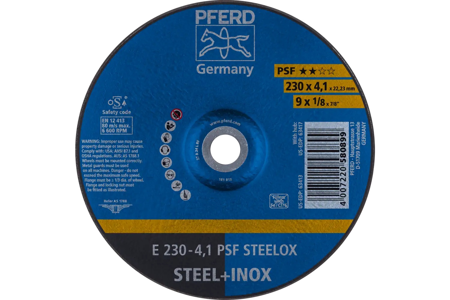 Picture of Pferd Grinding Wheel, 9" X 1/8 X 7/8, Psf Steelox, T27, Aluminum Oxide
